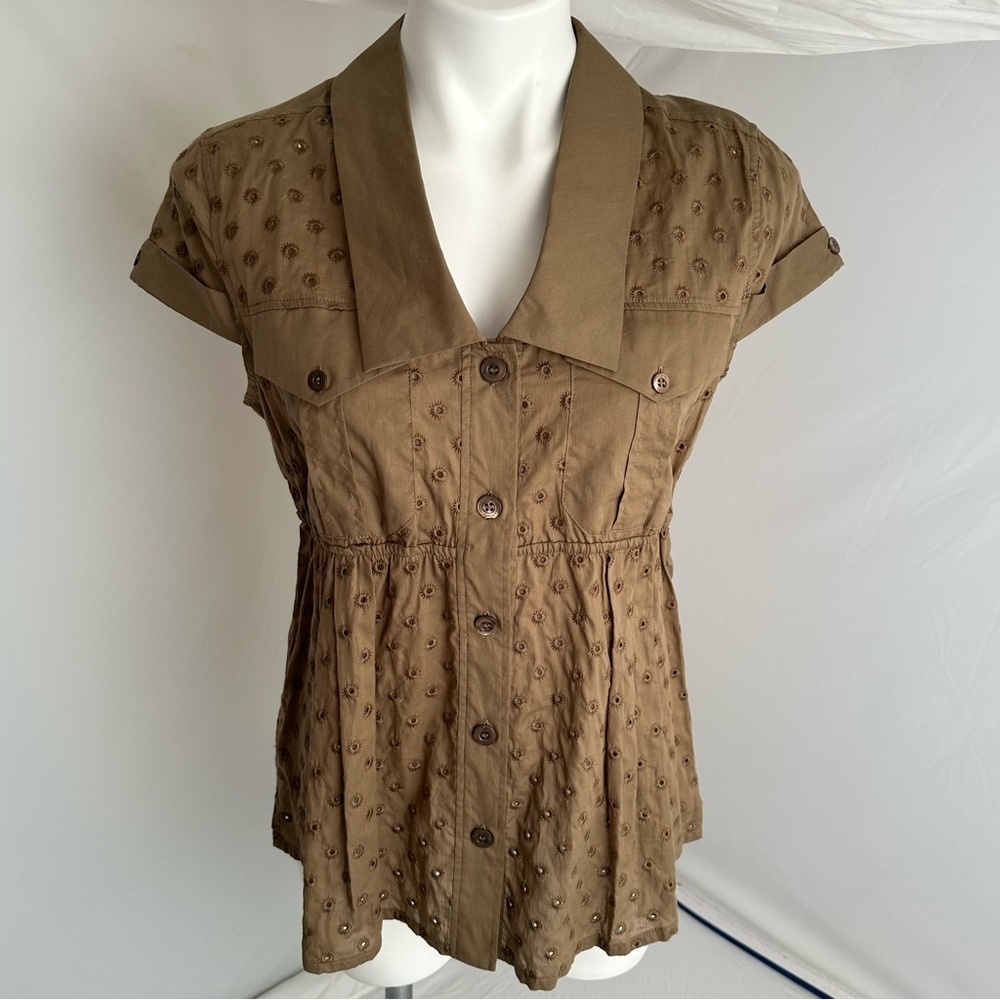 Escada Sport olive green eyelet button up shirt